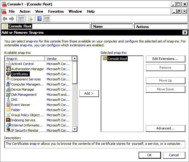 MMC Add Snap-in